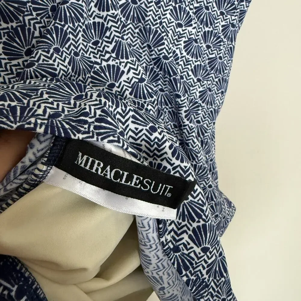 Miraclesuit Womens Sanibel One Piece Swimsuit Size 8 Blue Seashell Ruched Curvy